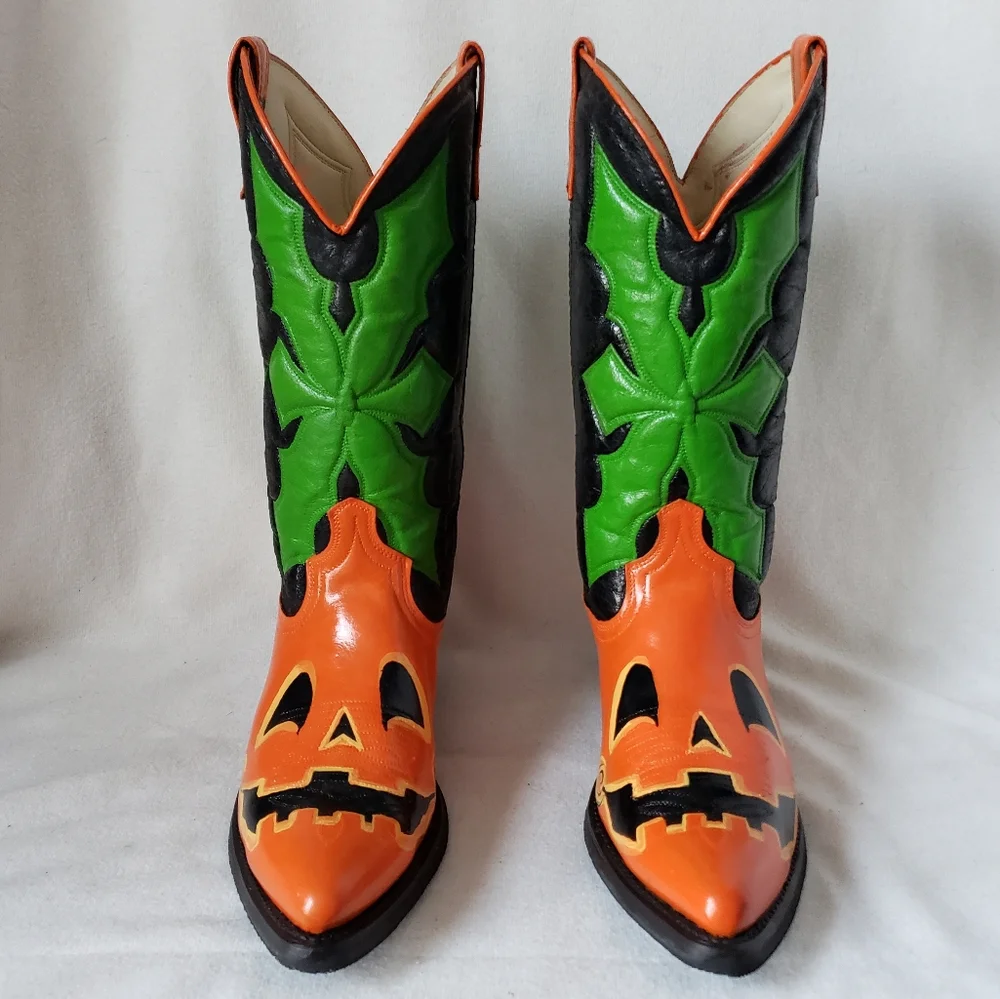 ❌SOLD❌Custom Jackolantern Vintage ACME Western Boots Pumpkin Cowboy Boots - Picture 3 of 14